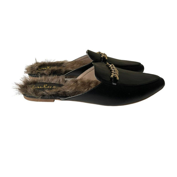 Lulu’s Antonia 2 Black Faux Fur Loafer Slides NEW Size 10 Vegan - Picture 7 of 7